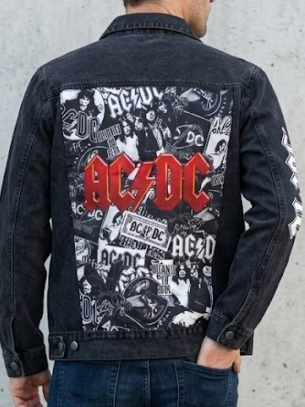 AC/DC Black Denim Jean Jacket Band Rock ACDC Men's Size S
